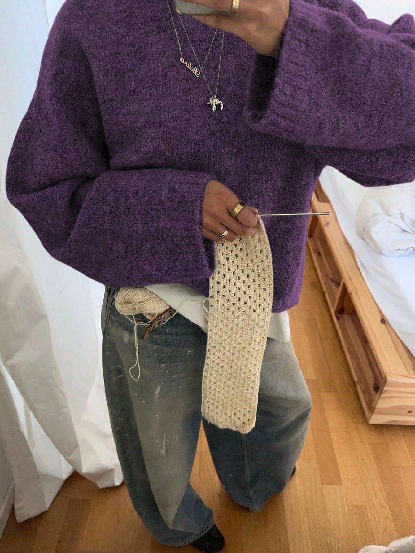 Oversized trui met ronde hals en lange mouwen