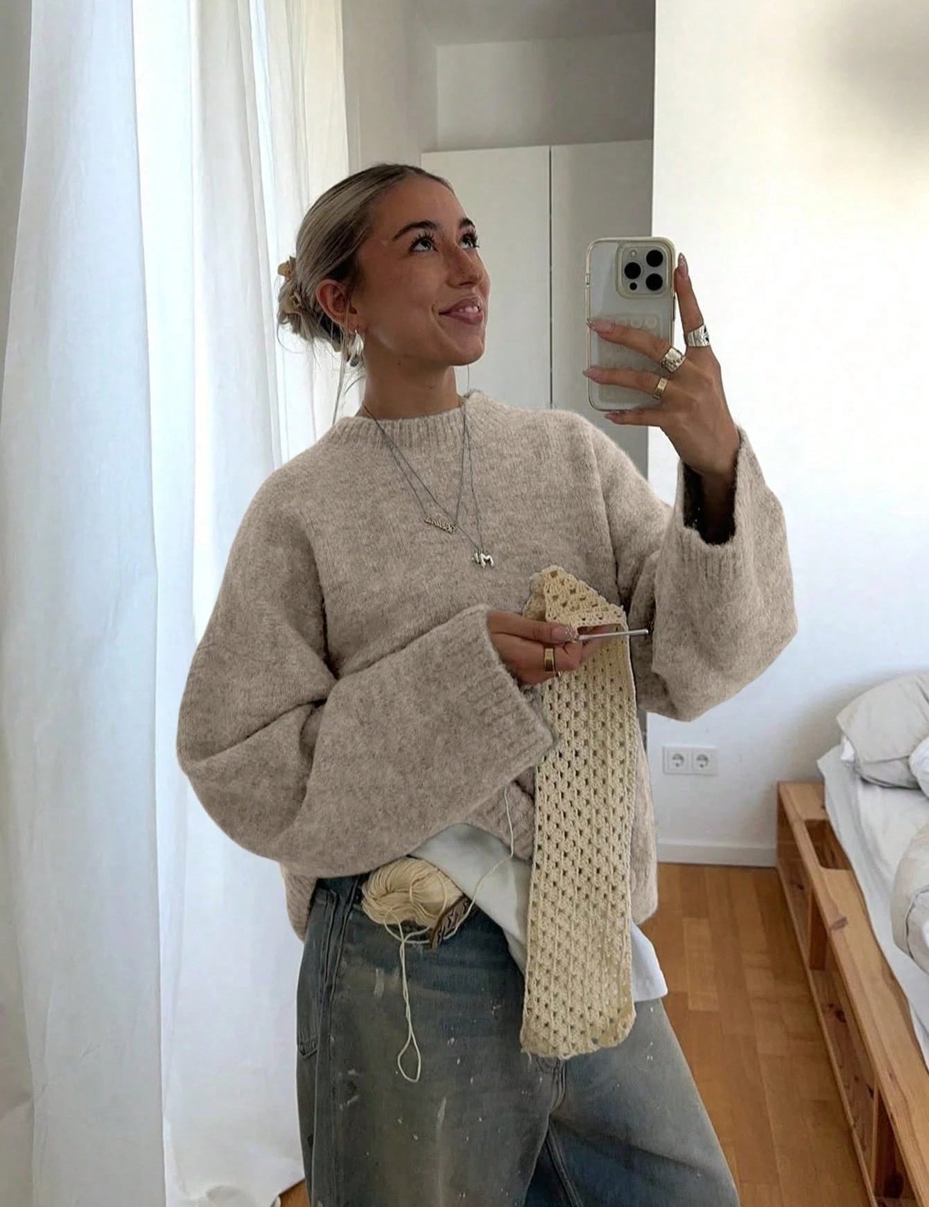 Oversized trui met ronde hals en lange mouwen