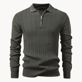Polo met ribgebreid patroon en korte ritssluiting