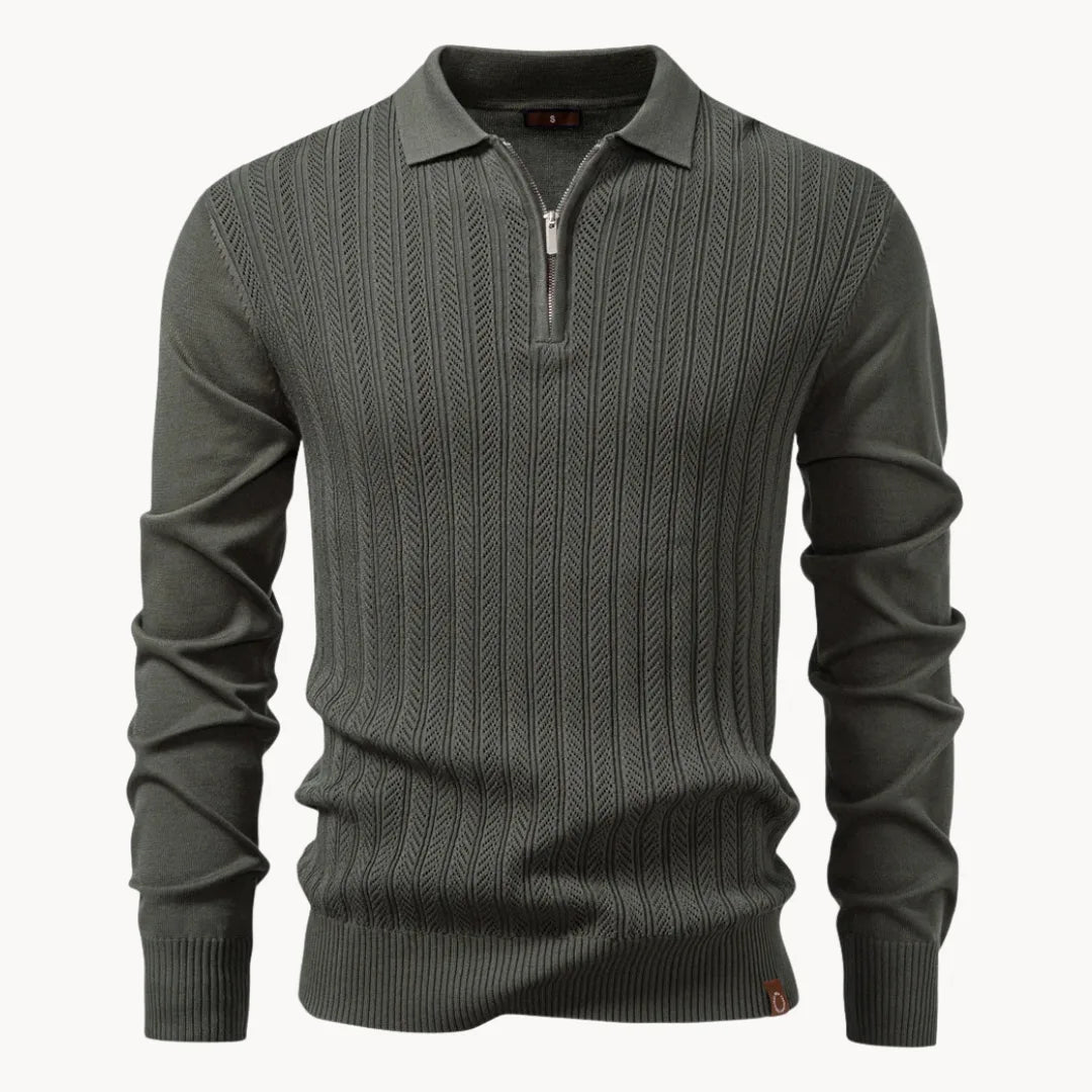 Polo met ribgebreid patroon en korte ritssluiting