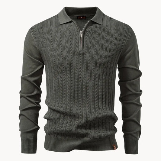 Polo met ribgebreid patroon en korte ritssluiting