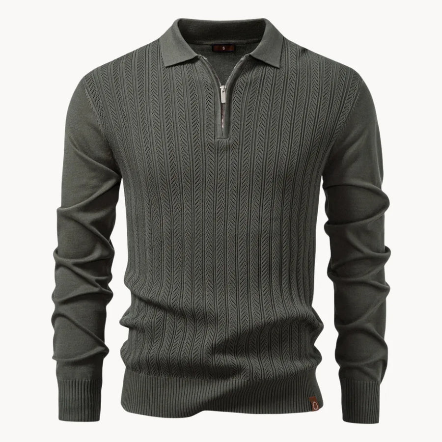 Polo met ribgebreid patroon en korte ritssluiting