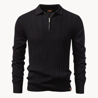 Polo met ribgebreid patroon en korte ritssluiting