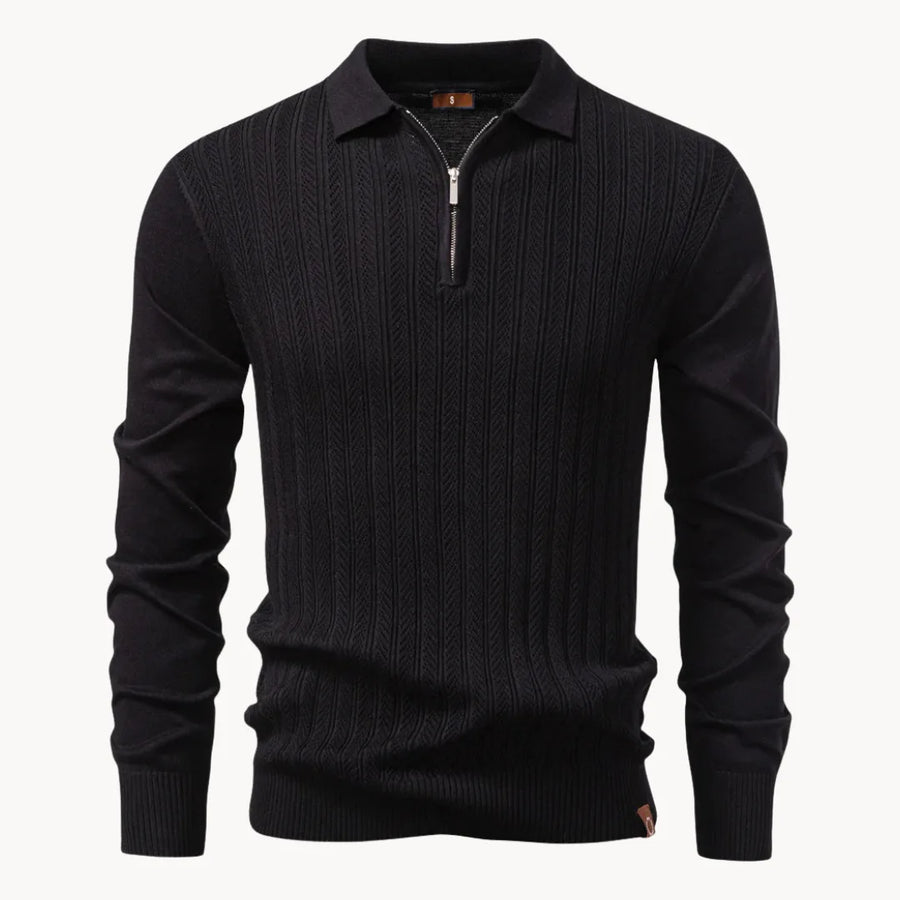Polo met ribgebreid patroon en korte ritssluiting