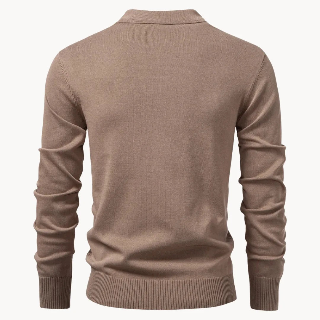 Polo met ribgebreid patroon en korte ritssluiting