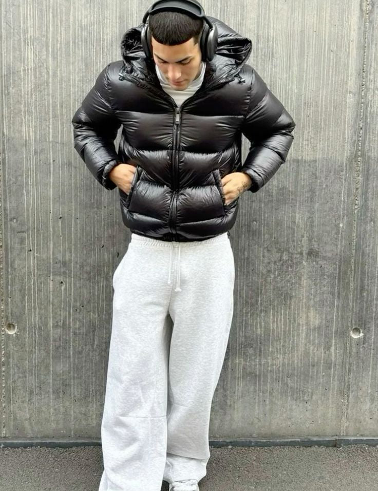 Pufferjas met glanzende afwerking en capuchon