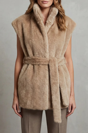 Faux fur gilet met ceintuur