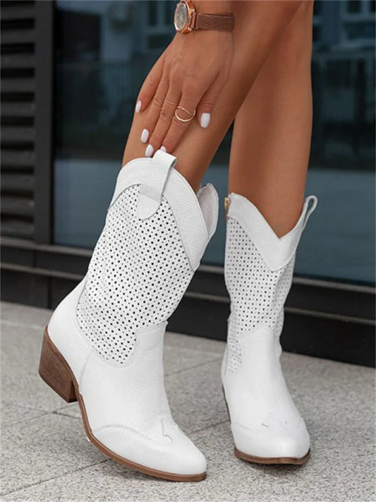 Chique cowboylaarzen met een trendy ritsdetail en ademend comfort voor een moeiteloze en modieuze look. Deze laarzen hebben een ademend ontwerp, een handige ritssluiting en passen bij diverse outfits.