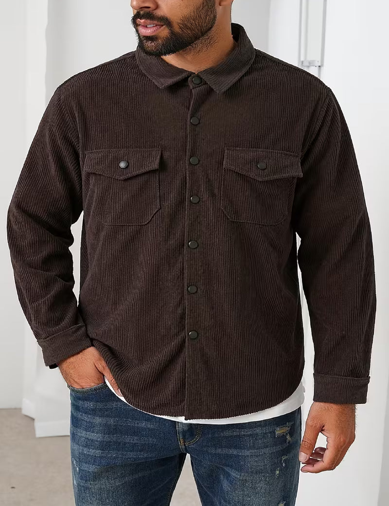 Ribfluweel jas met dubbele rij knopen