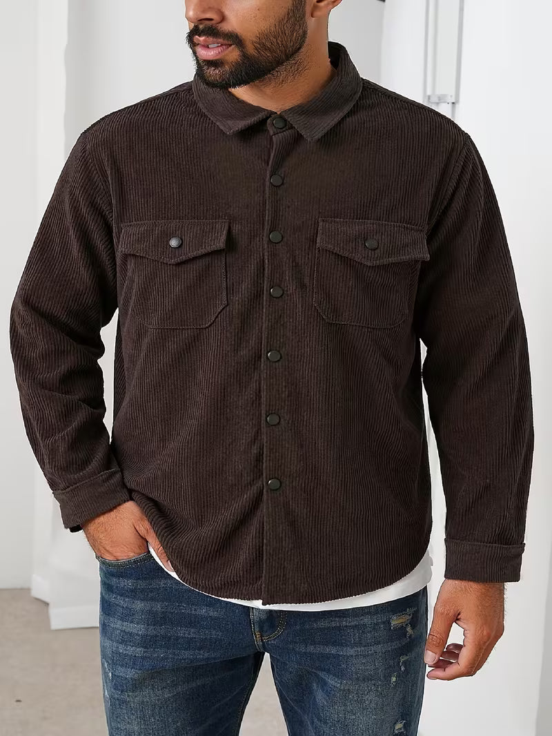 Ribfluweel jas met dubbele rij knopen