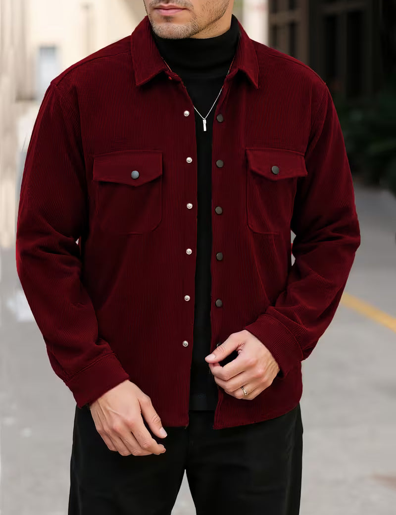 Ribfluweel jas met dubbele rij knopen