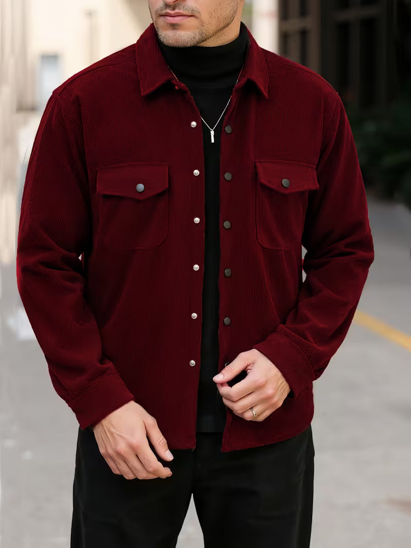 Ribfluweel jas met dubbele rij knopen