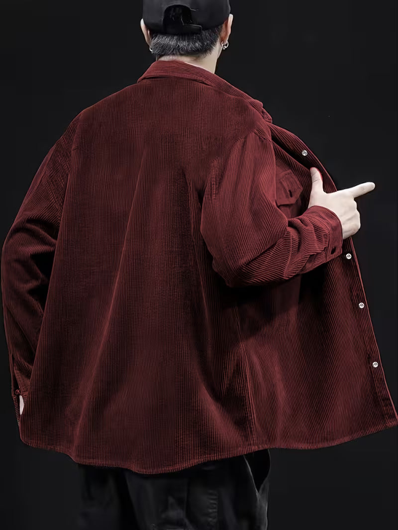 Ribfluweel jas met dubbele rij knopen