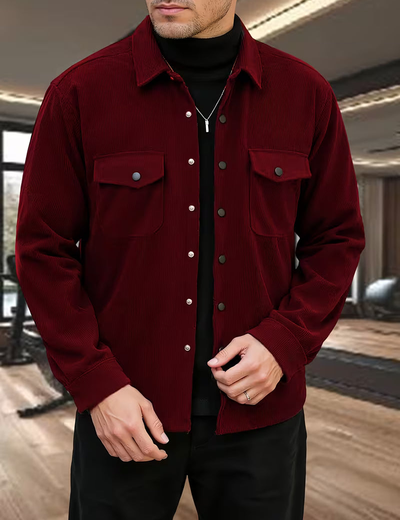 Ribfluweel jas met dubbele rij knopen