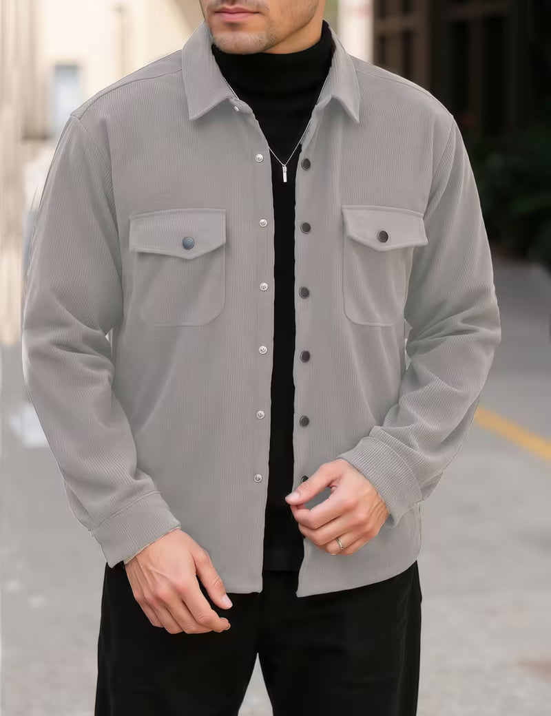 Ribfluweel jas met dubbele rij knopen