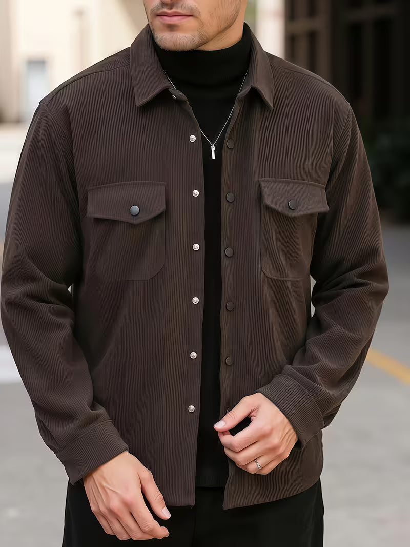 Ribfluweel jas met dubbele rij knopen