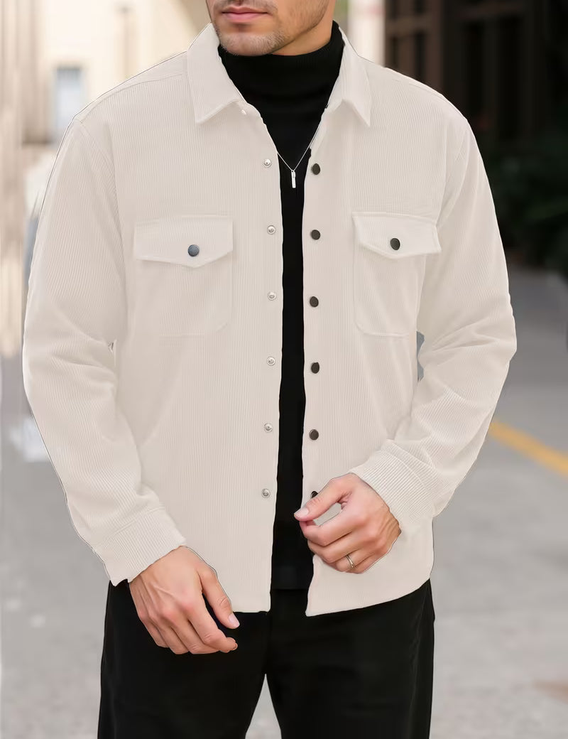 Ribfluweel jas met dubbele rij knopen