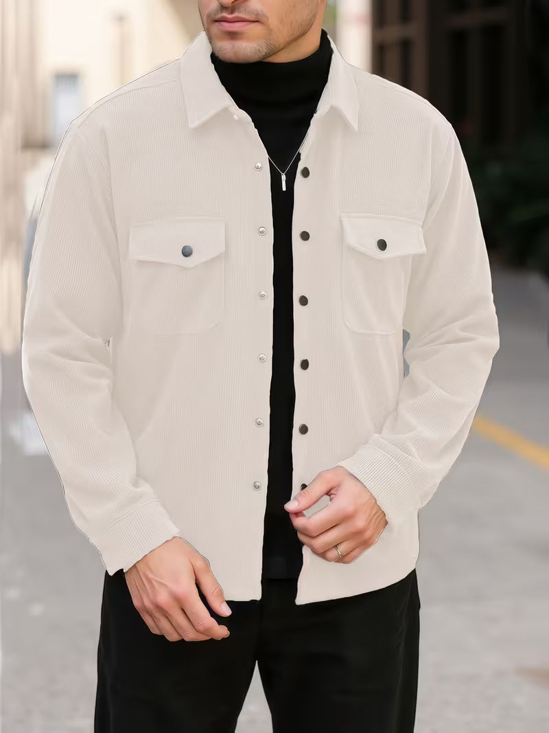 Ribfluweel jas met dubbele rij knopen