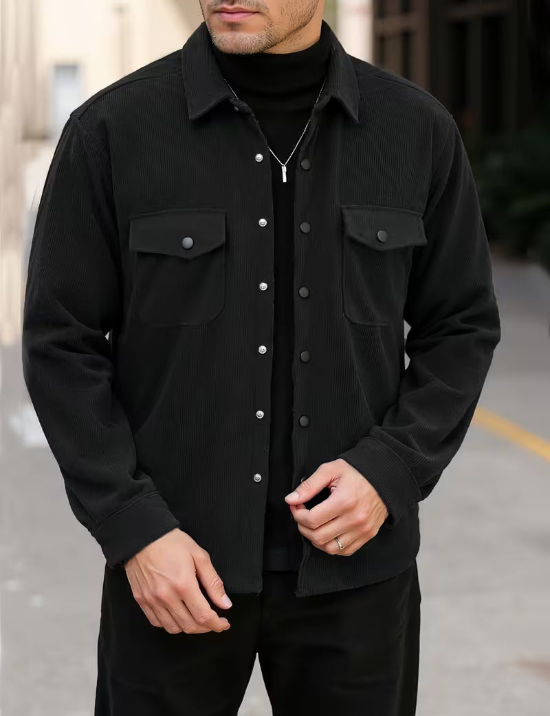 Ribfluweel jas met dubbele rij knopen