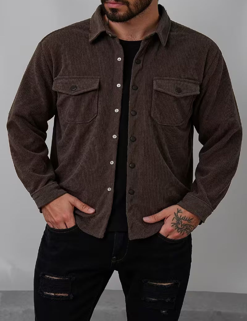 Ribfluweel jas met dubbele rij knopen