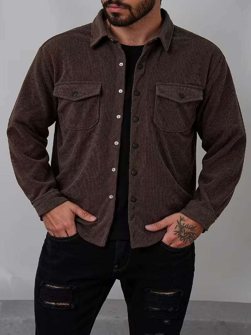 Ribfluweel jas met dubbele rij knopen