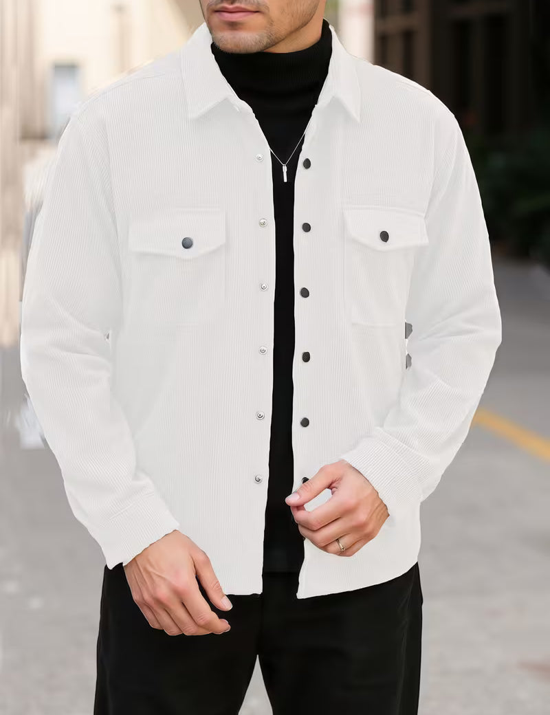 Ribfluweel jas met dubbele rij knopen