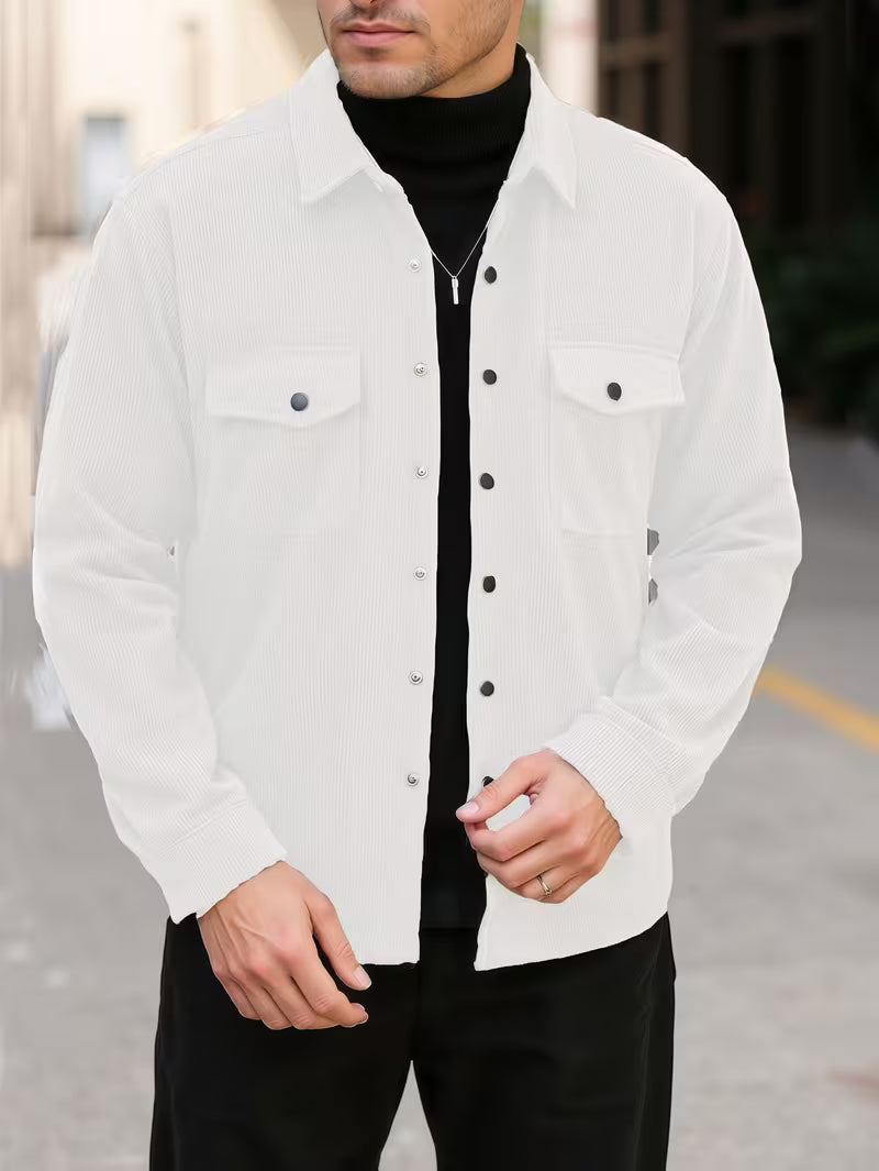 Ribfluweel jas met dubbele rij knopen