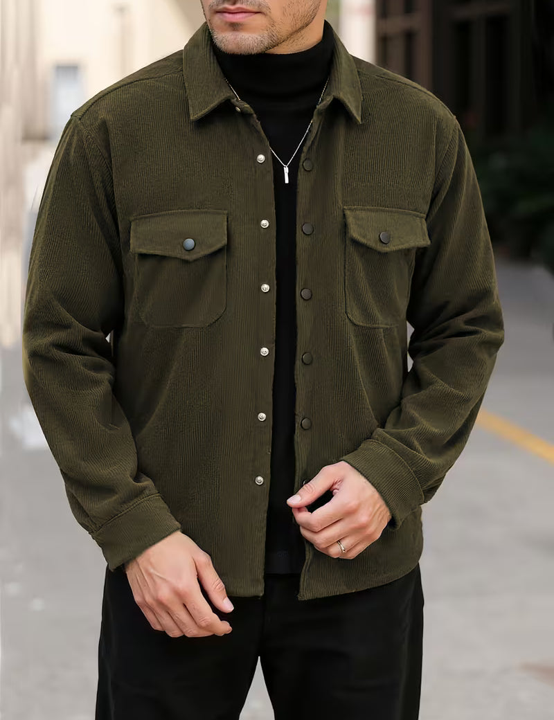 Ribfluweel jas met dubbele rij knopen