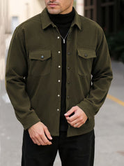 Ribfluweel jas met dubbele rij knopen