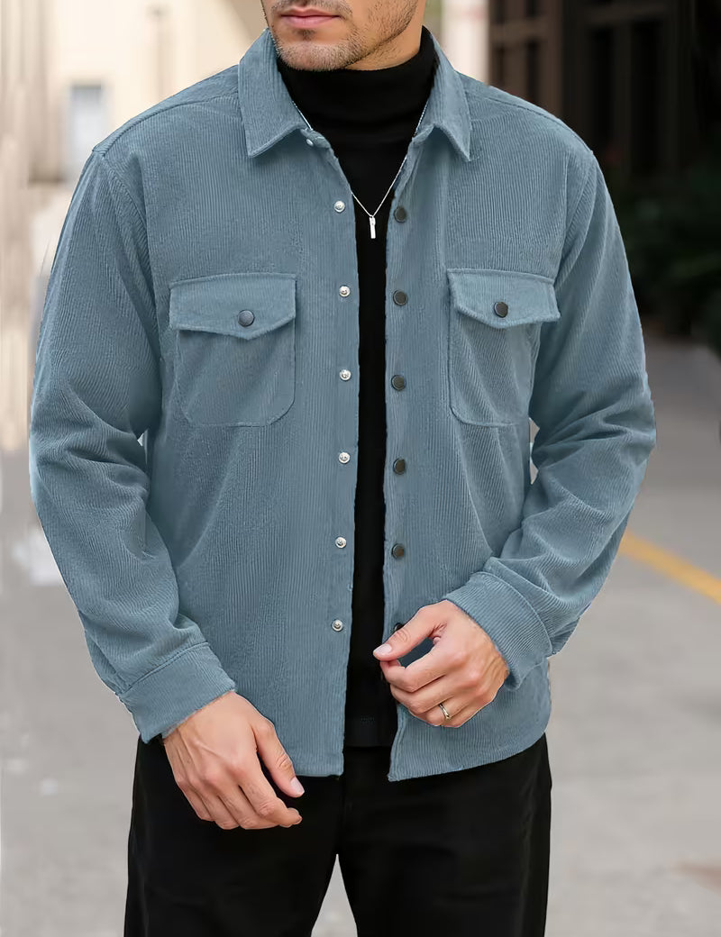 Ribfluweel jas met dubbele rij knopen