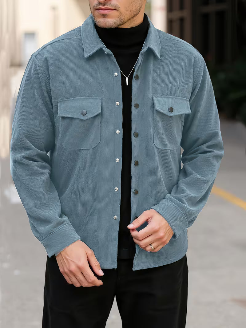 Ribfluweel jas met dubbele rij knopen