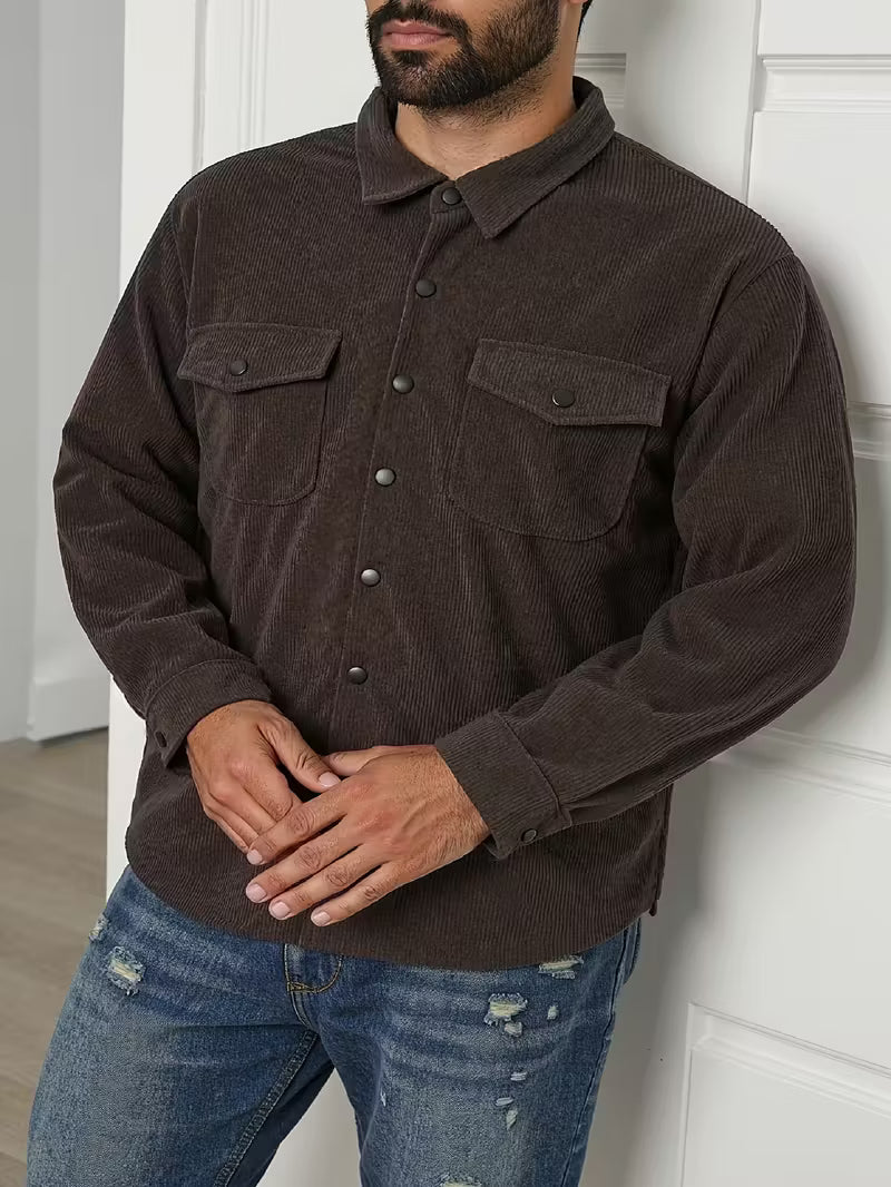 Ribfluweel jas met dubbele rij knopen