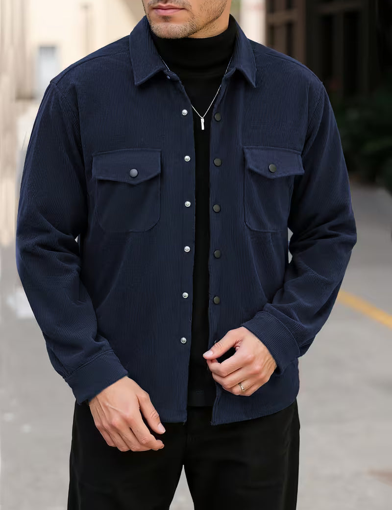 Ribfluweel jas met dubbele rij knopen