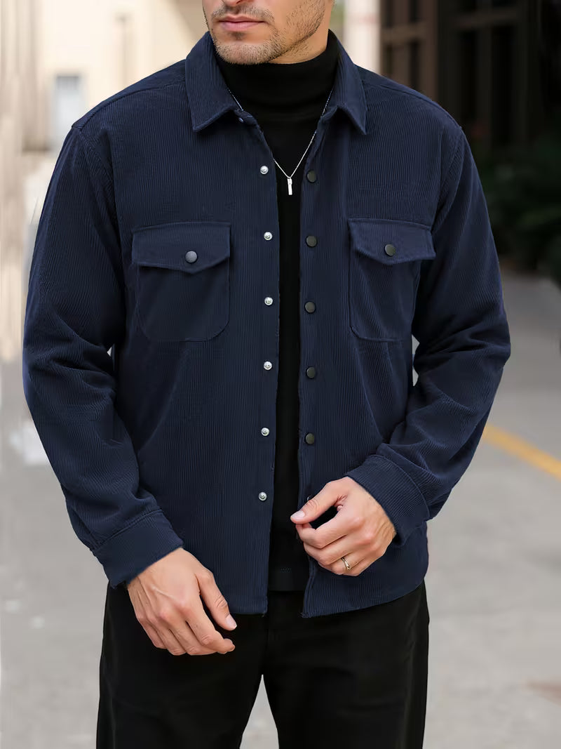 Ribfluweel jas met dubbele rij knopen