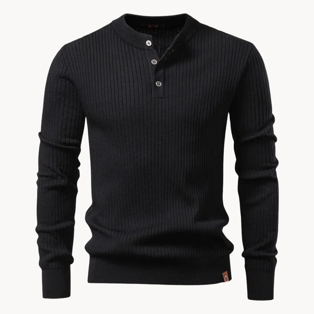 Ribgebreide trui met ronde hals en knoopsluiting