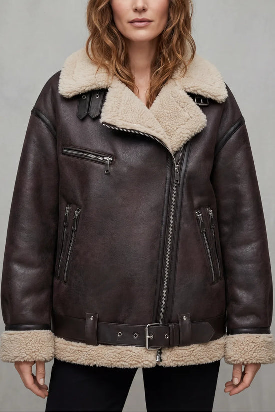 Aviator jas met shearling trim