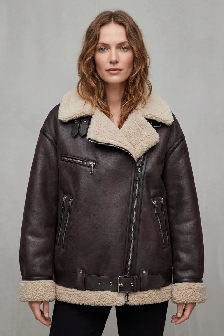 Aviator jas met shearling trim