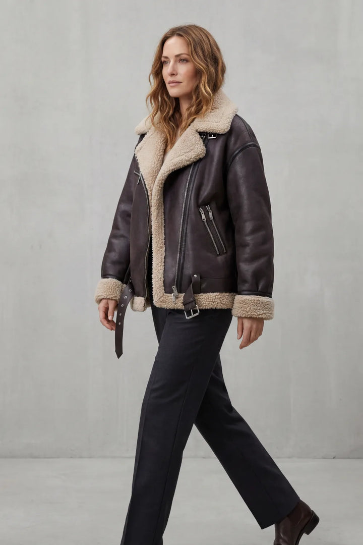 Aviator jas met shearling trim