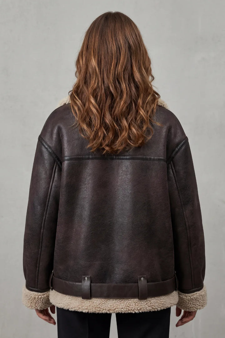 Aviator jas met shearling trim