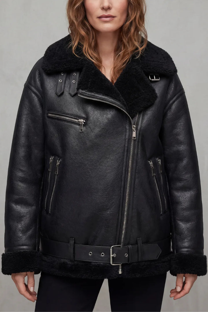 Aviator jas met shearling trim