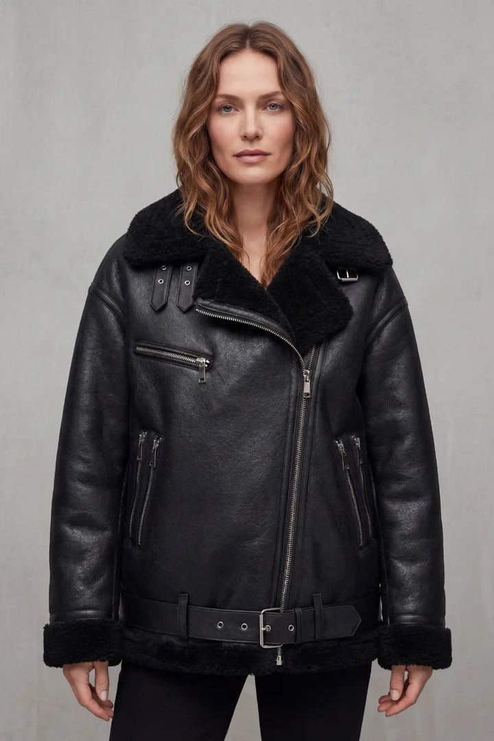 Aviator jas met shearling trim