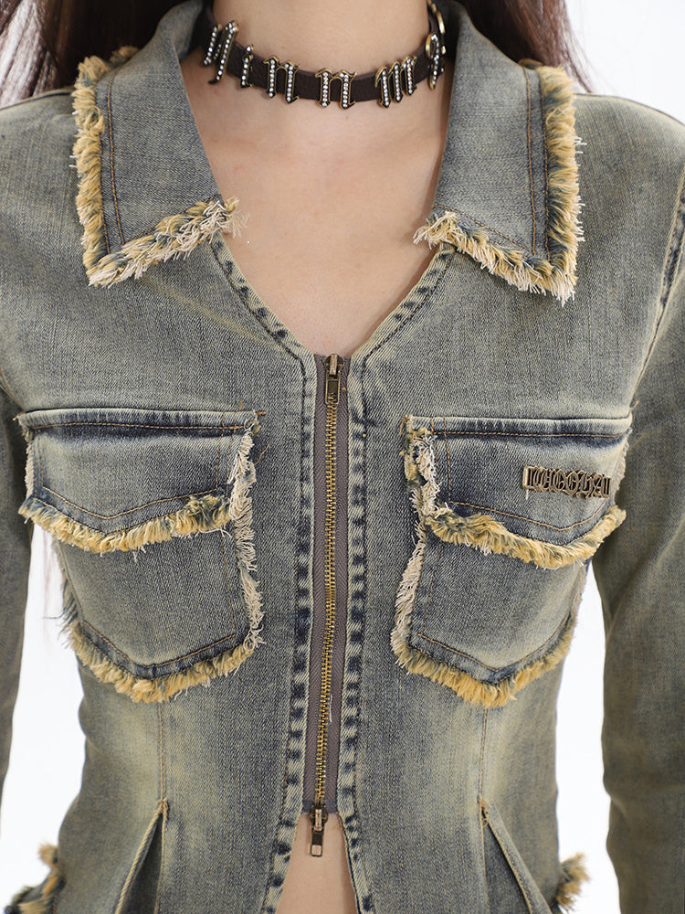 Aart - Vintage denim jas in gewassen blauw