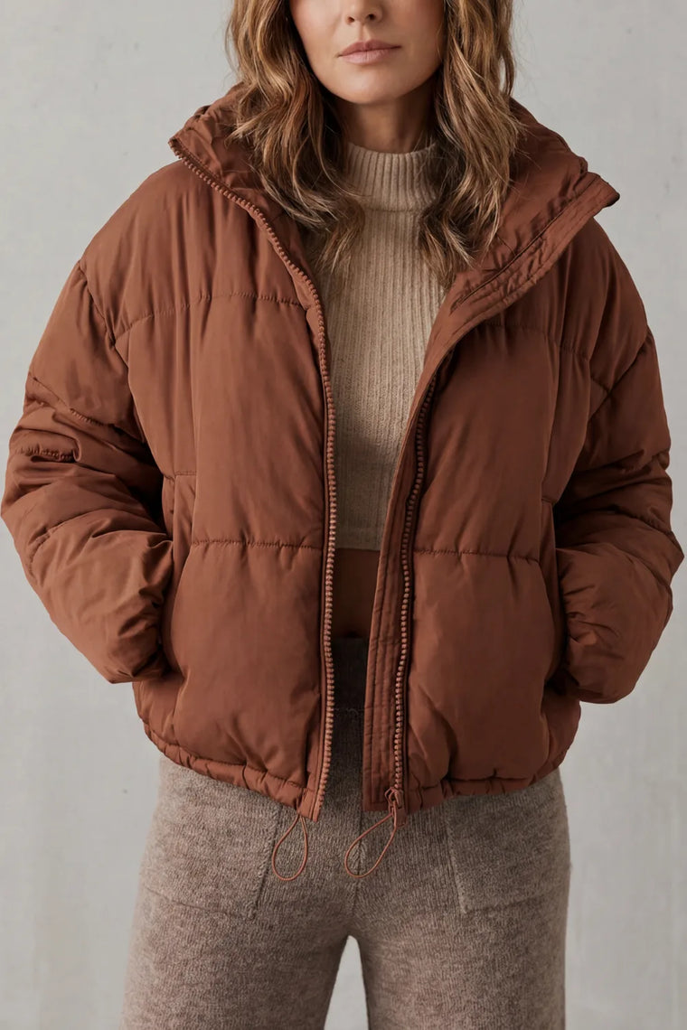 Cropped gewatteerde jas met capuchon