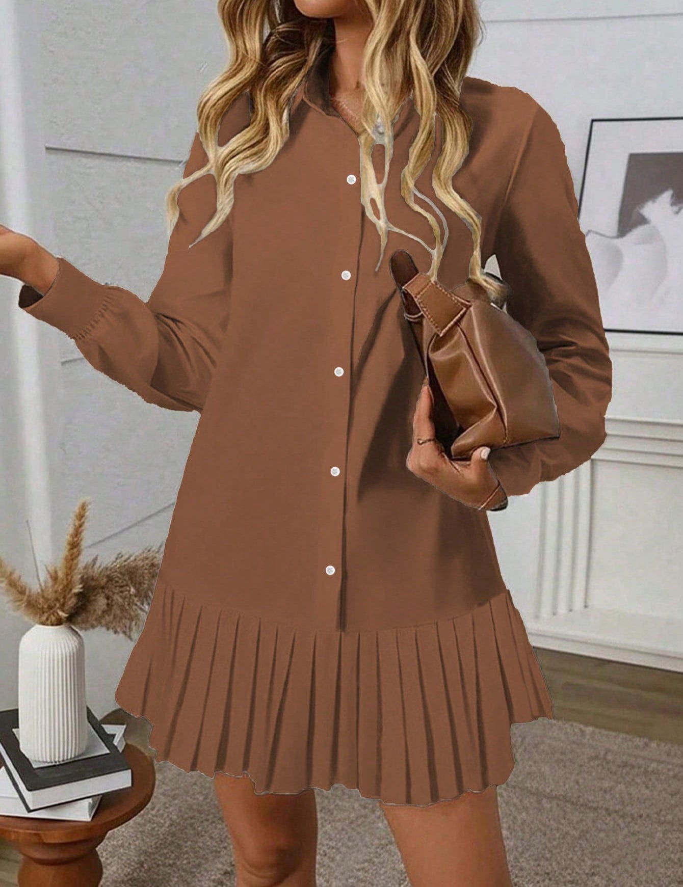 Shirtjurk met geplooide onderkant en lange mouwen