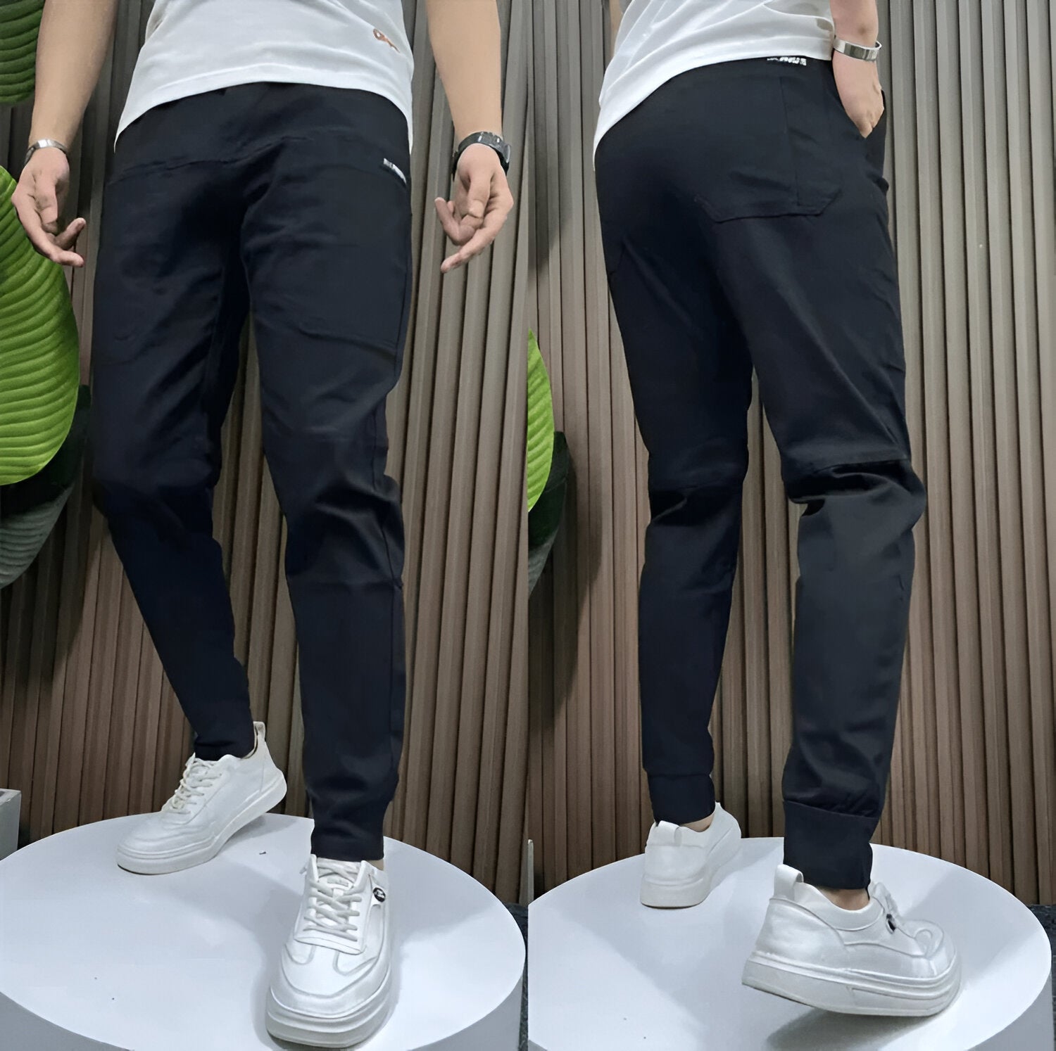 Slim fit cargo broek met elastische boorden