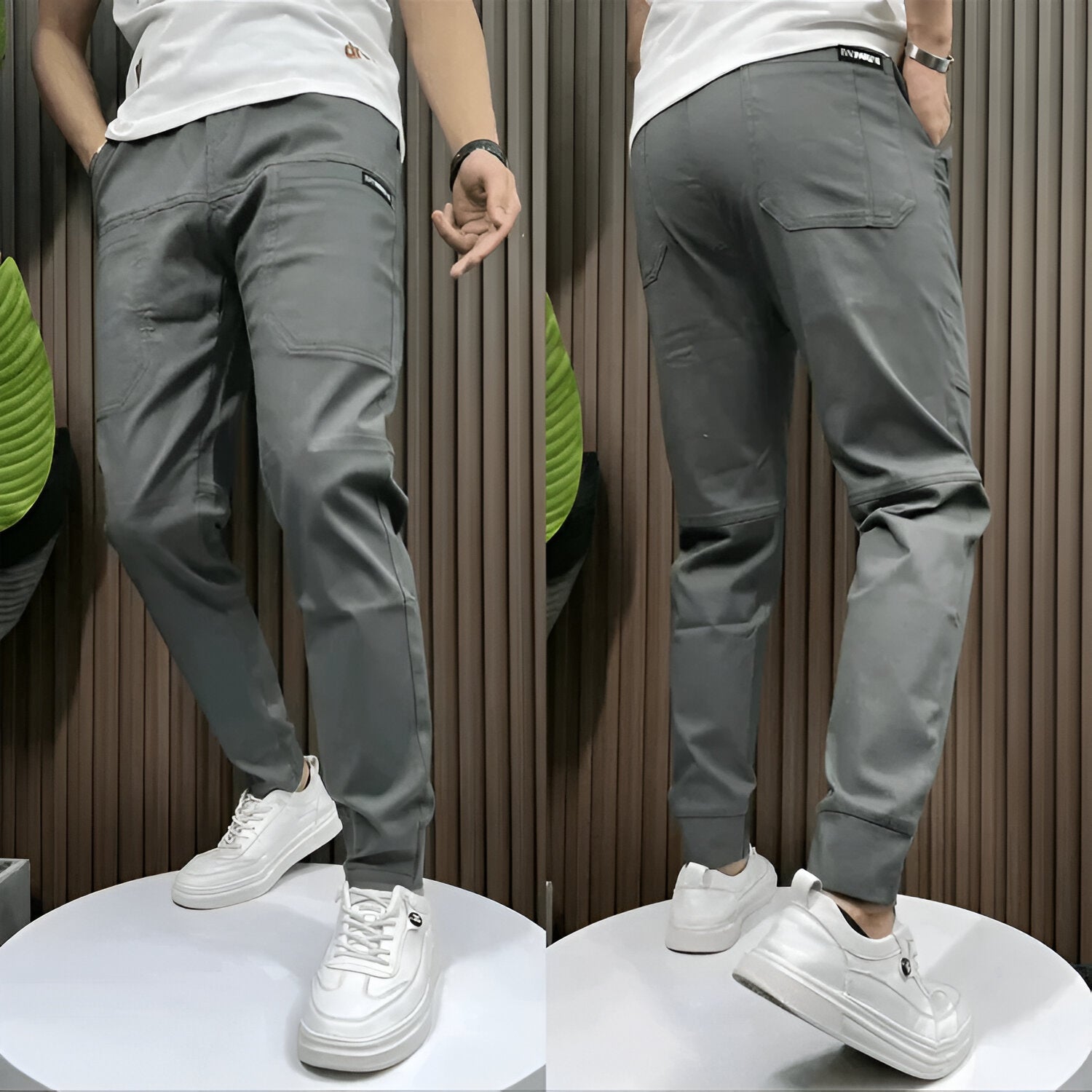 Slim fit cargo broek met elastische boorden