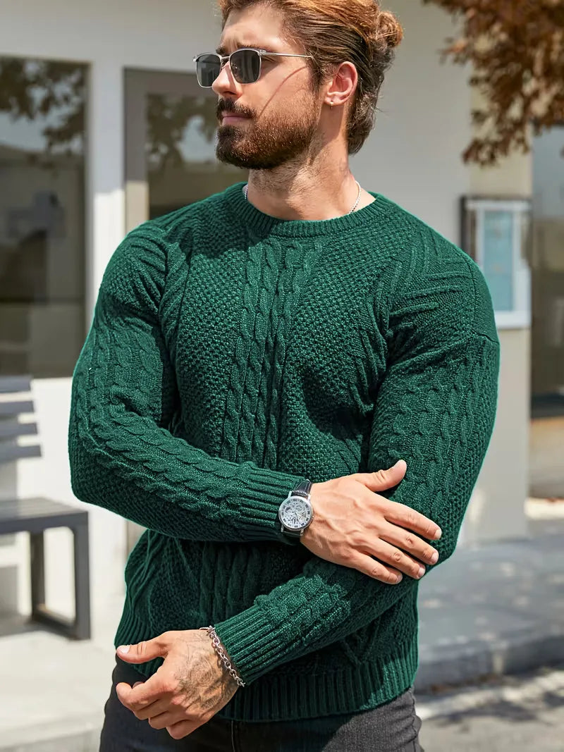 Slim fit crew neck trui met kabelpatroon
