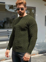 Slim fit crew neck trui met kabelpatroon