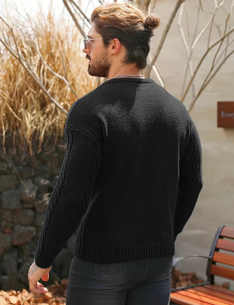 Slim fit crew neck trui met kabelpatroon