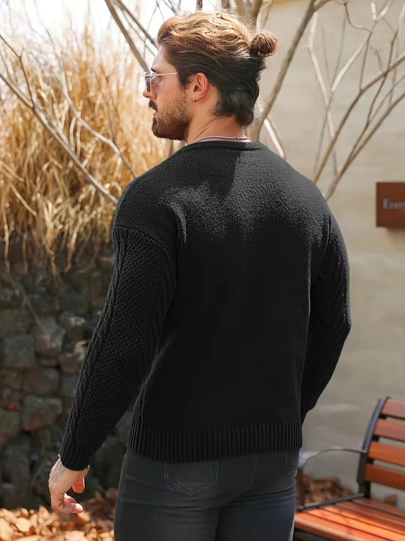 Slim fit crew neck trui met kabelpatroon